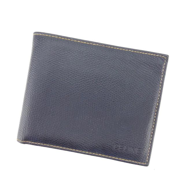 【BIGお買い物ラリー★30%OFFセール中】セリーヌ CELINE 二つ折り財布カラーステッチ ネイビー オレンジ レディース 中古