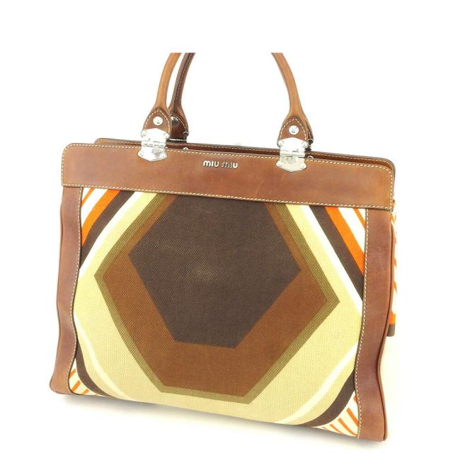 【X'masセール★30%OFF】ミュウミュウ MIUMIU トートバッグ ブラウン ベージュ オレンジ レディース 中古