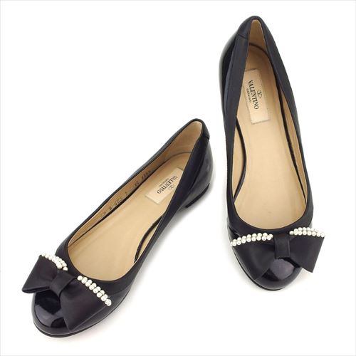 【X'masセール★30%OFF】ヴァレンティノ・ガラヴァーニ Valentino Garavani パンプスリボンモチーフ #35ハーフ ブラック レディース 中古