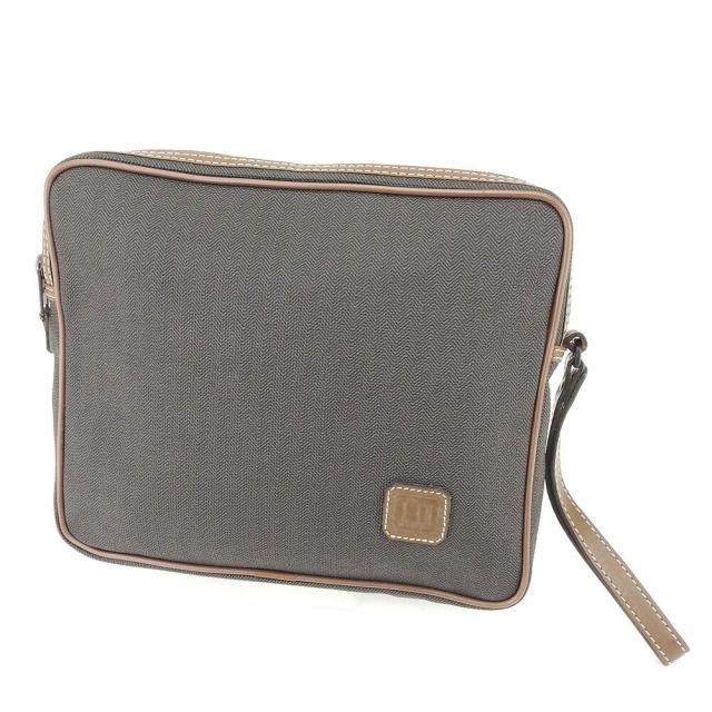 【BIGお買い物ラリー★30%OFFセール中】ダンヒル Dunhill クラッチバッグヘリンボーン ブラック ブラウン レディース 中古
