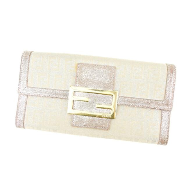 【BIGお買い物ラリー★30%OFFセール中】フェンディ FENDI 長財布ズッキーノ ピンク ベージュ レディース 中古