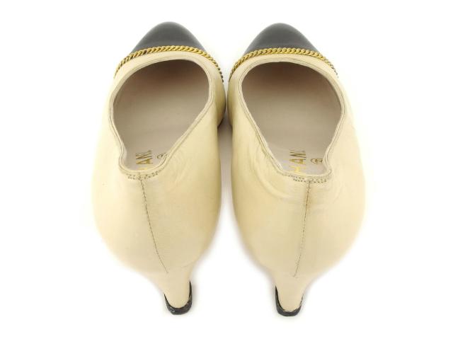 シャネル CHANEL パンプスバイカラー ♯34ハーフ チェーントゥ ベージュ ブラック ゴールド レディース 中古_3