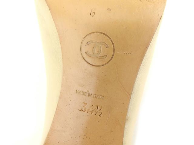 シャネル CHANEL パンプスバイカラー ♯34ハーフ チェーントゥ ベージュ ブラック ゴールド レディース 中古_8