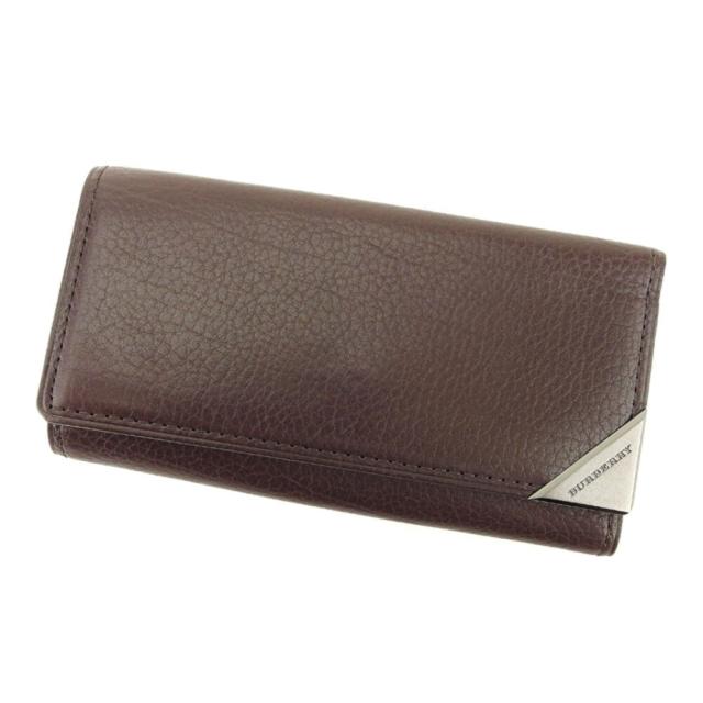 【BIGお買い物ラリー★30%OFFセール中】バーバリー BURBERRY キーケース角ロゴプレート ブラウン ブラック レディース 中古