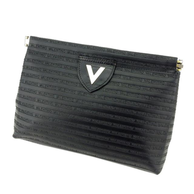 【BIGお買い物ラリー★30%OFFセール中】マリオ・ヴァレンティノ MARIO VALENTINO クラッチバッグVマーク ブラック シルバー レディース 中古