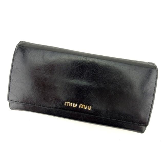 【X'masセール★30%OFF】ミュウミュウ MIUMIU 長財布 ブラック　パープル レディース 中古