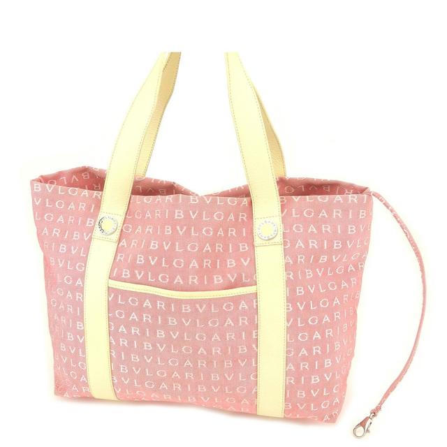 【BIGお買い物ラリー★30%OFFセール中】ブルガリ BVLGARI トートバッグロゴマニア レッド　ベージュ レディース 中古