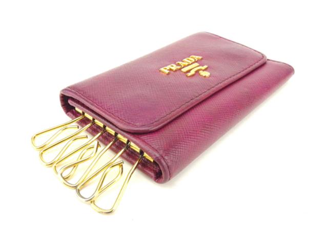 プラダ PRADA キーケースロゴ パープル ゴールド レディース 中古_2