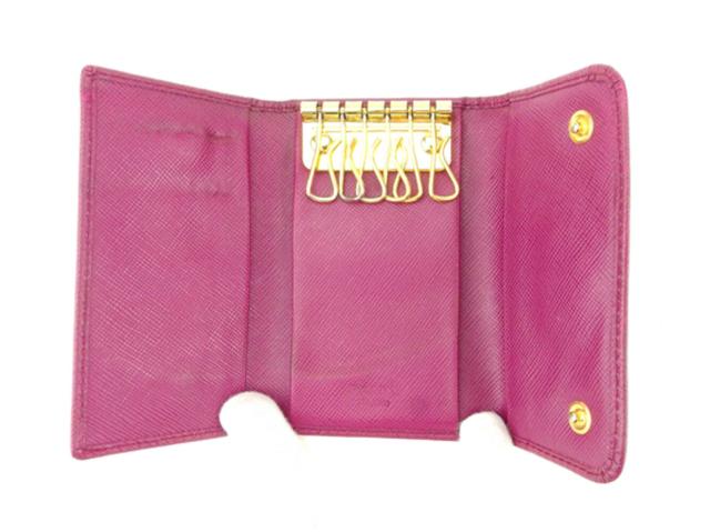 プラダ PRADA キーケースロゴ パープル ゴールド レディース 中古_4