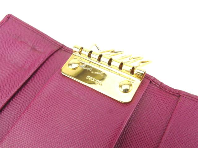 プラダ PRADA キーケースロゴ パープル ゴールド レディース 中古_5
