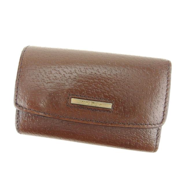 【BIGお買い物ラリー★30%OFFセール中】サルヴァトーレフェラガモ Salvatore Ferragamo キーケースロゴプレート ブラウン ゴールド レディース 中古