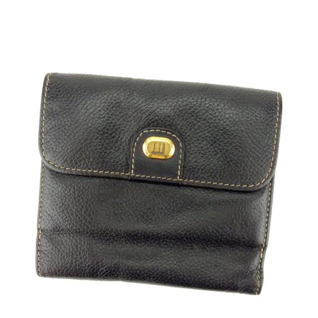 【BIGお買い物ラリー★30%OFFセール中】ダンヒル Dunhill 二つ折り財布ロゴプレート ブラック ゴールド レディース 中古