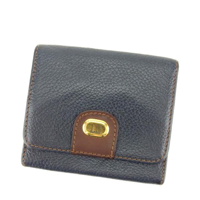 【BIGお買い物ラリー★30%OFFセール中】ダンヒル Dunhill ケースロゴプレート ネイビー ブラウン ゴールド レディース 中古