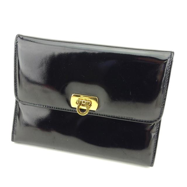 【BIGお買い物ラリー★30%OFFセール中】サルヴァトーレフェラガモ Salvatore Ferragamo ポーチガンチーニ ブラック ゴールド レディース 中古