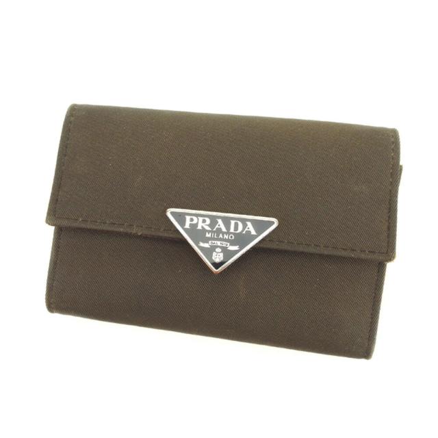 【BIGお買い物ラリー★30%OFFセール中】プラダ PRADA キーケーストライアングルロゴ グリーン ブラウン シルバー ブラック レディース 中古