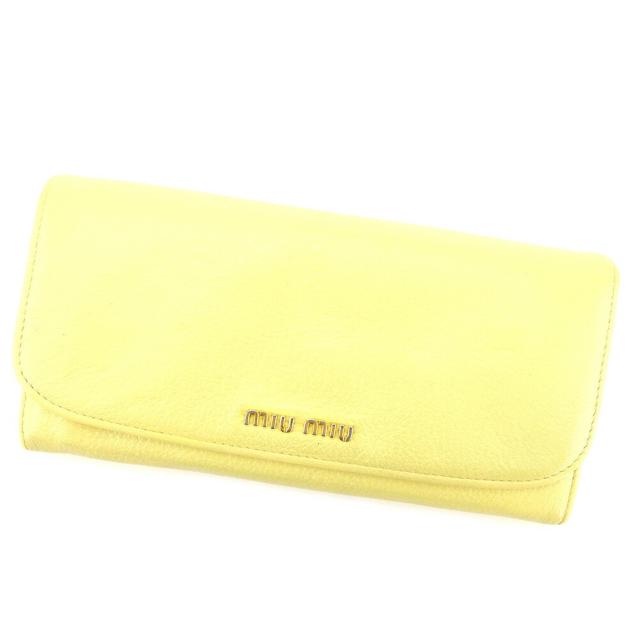 【BIGお買い物ラリー★30%OFFセール中】ミュウミュウ MIUMIU 長財布ロゴ イエロー ゴールド レディース 中古