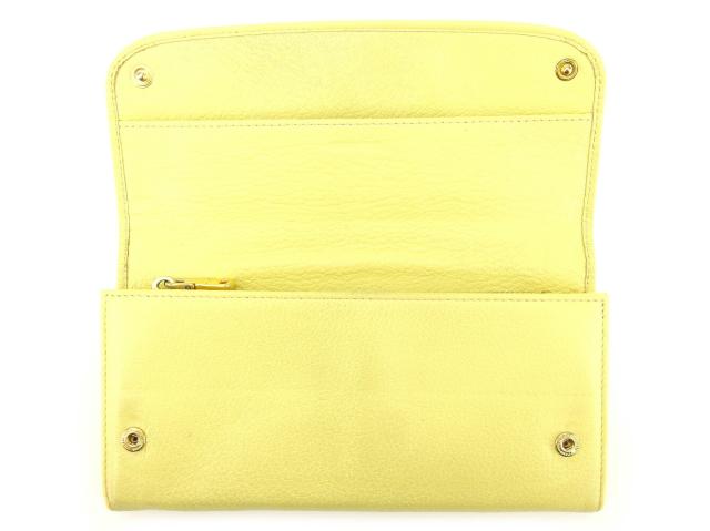 【週末タイムSALE★30%OFF】ミュウミュウ MIUMIU 長財布ロゴ イエロー ゴールド レディース 中古