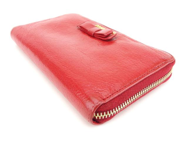 ミュウミュウ MIUMIU 長財布リボンモチーフ レッド ゴールド レディース 中古_3