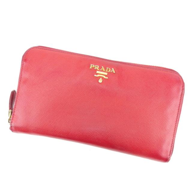 【BIGお買い物ラリー★30%OFFセール中】プラダ PRADA 長財布ロゴ レッド ゴールド レディース 中古