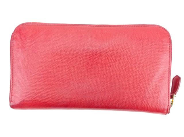 【週末タイムSALE★30%OFF】プラダ PRADA 長財布ロゴ レッド ゴールド レディース 中古