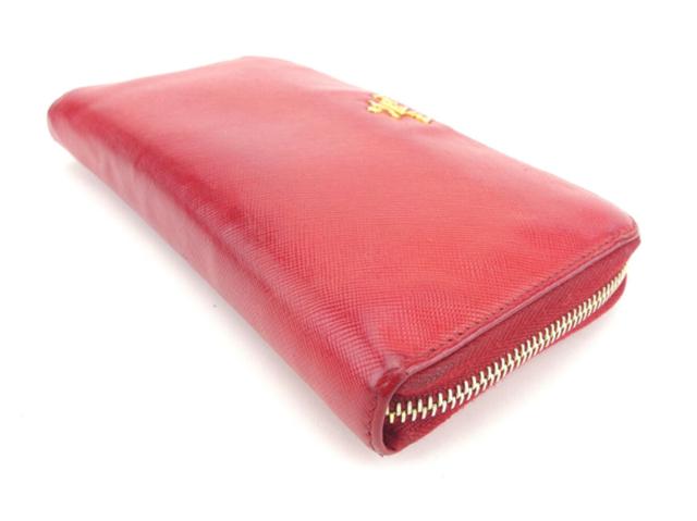 【週末タイムSALE★30%OFF】プラダ PRADA 長財布ロゴ レッド ゴールド レディース 中古