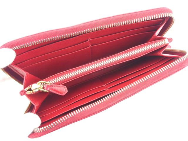 【週末タイムSALE★30%OFF】プラダ PRADA 長財布ロゴ レッド ゴールド レディース 中古
