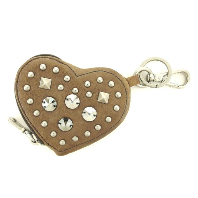 【X'masセール★30%OFF】ミュウミュウ MIUMIU ケースハートフォルム スタッズ＆ストーン付き ブラウン シルバー レディース 中古