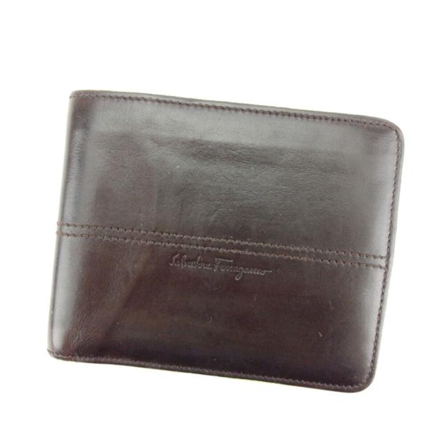 【BIGお買い物ラリー★30%OFFセール中】サルヴァトーレフェラガモ Salvatore Ferragamo 札入れステッチ ブラウン ベージュ グリーン レディース 中古