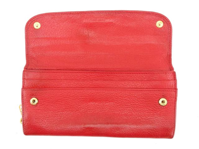 【30％OFF★週末タイムSALE】ミュウミュウ MIUMIU 長財布ロゴ レッド ゴールド レディース 中古_3