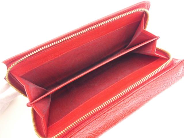 【30％OFF★週末タイムSALE】ミュウミュウ MIUMIU 長財布ロゴ レッド ゴールド レディース 中古_5