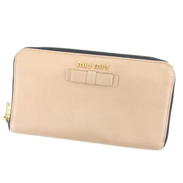 【X'masセール★30%OFF】ミュウミュウ MIUMIU 長財布リボンモチーフ ベージュ ゴールド ブラック レディース 中古