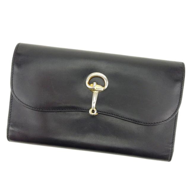 グッチ GUCCI 三つ折り財布 ホースビット ブラック レディース 中古