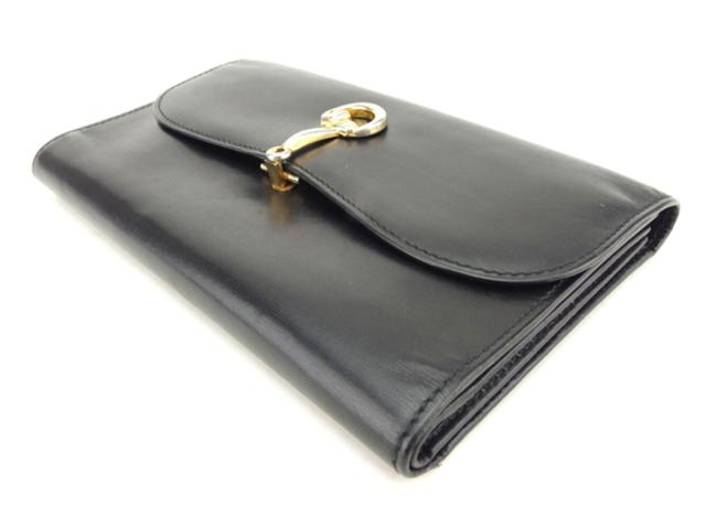 グッチ GUCCI 三つ折り財布 ホースビット ブラック レディース 中古