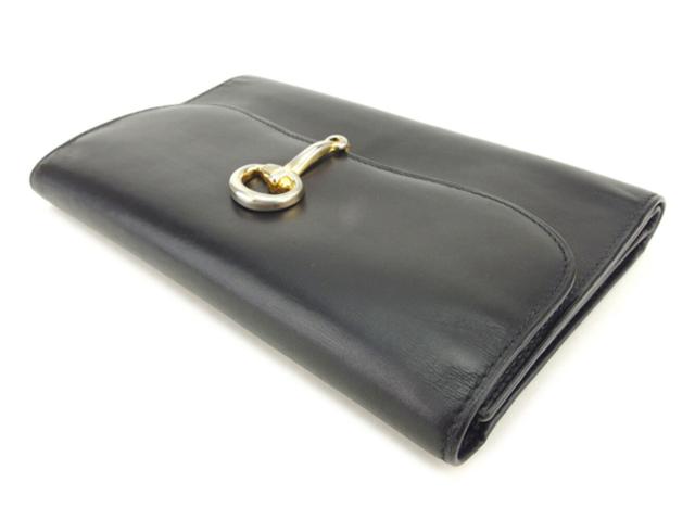 グッチ GUCCI 三つ折り財布 ホースビット ブラック レディース 中古