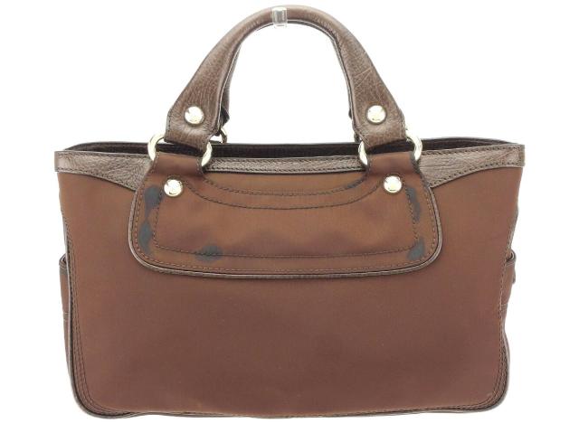 CELINE レザー セリーヌ ブギーバッグ ハンドバッグ ダークブラウン/茶系 σνKH