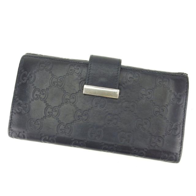 【BIGお買い物ラリー★30%OFFセール中】グッチ GUCCI 長財布グッチシマ ブラック レディース 中古