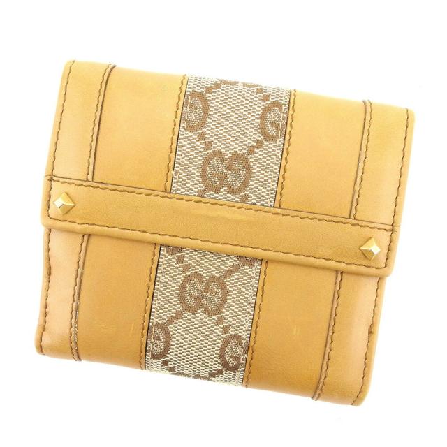 【BIGお買い物ラリー★30%OFFセール中】グッチ GUCCI 二つ折り財布GG柄 ライトブラウン レディース 中古