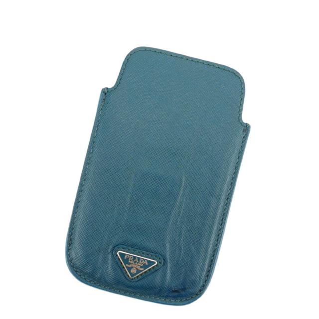 プラダ PRADA iPhoneケーストライアングルロゴ グリーン ブルー シルバー レディース 中古