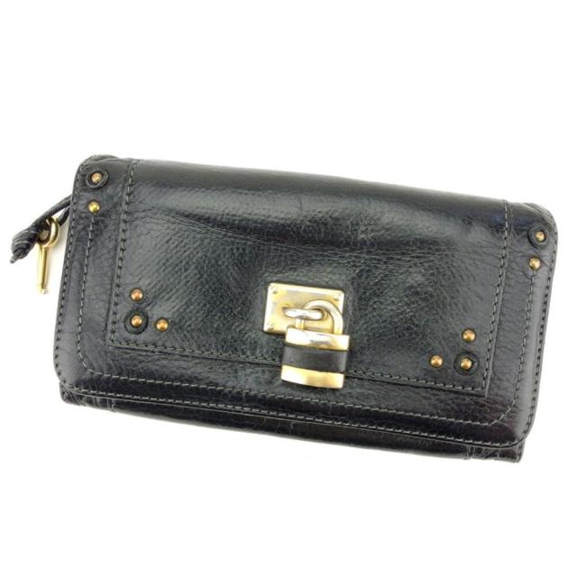 【BIGお買い物ラリー★30%OFFセール中】クロエ Chloe 長財布パディントン ブラック ゴールド レディース 中古