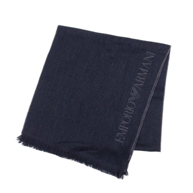 【BIGお買い物ラリー★30%OFFセール中】エンポリオ・アルマーニ Emporio Armani マフラーロゴライン ブラック グレー 灰色 レディース 中古