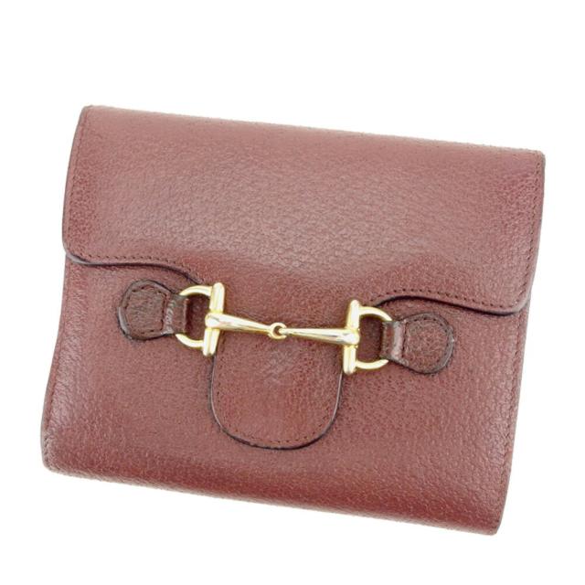 【BIGお買い物ラリー★30%OFFセール中】グッチ GUCCI 三つ折り財布ホースビット ブラウン ゴールド レディース 中古