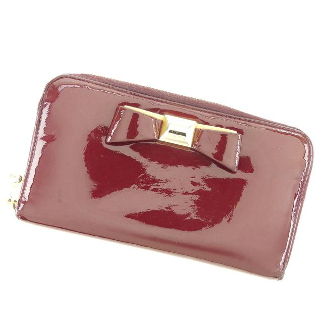 【X'masセール★30%OFF】ミュウミュウ MIUMIU 長財布リボンモチーフ ボルドー ゴールド パープル レディース 中古
