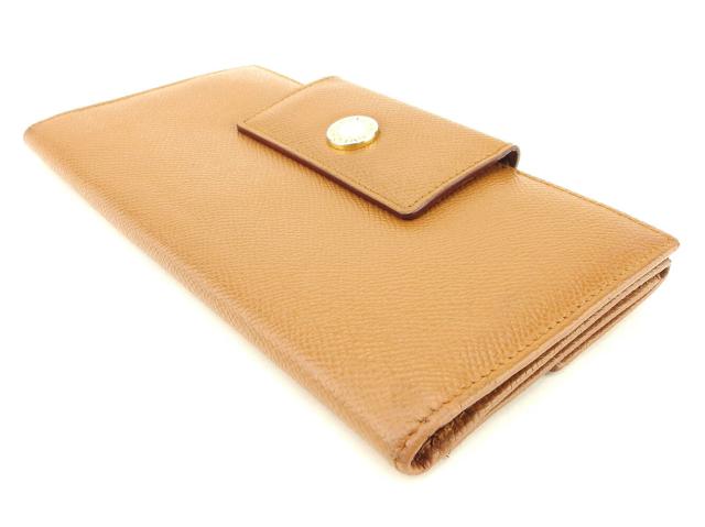【週末タイムSALE★30%OFF】ブルガリ BVLGARI 長財布ロゴボタン ブラウン ゴールド レディース 中古