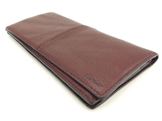 カルティエ CARTIER 長財布サドルステッチ ボルドー シルバー レディース 中古_2