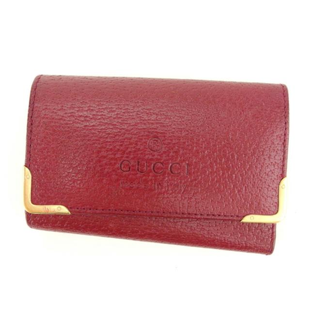 【BIGお買い物ラリー★30%OFFセール中】グッチ GUCCI キーケース角プレート レッド ゴールド レディース 中古