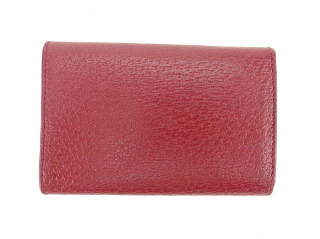 グッチ GUCCI キーケース角プレート レッド ゴールド レディース 中古