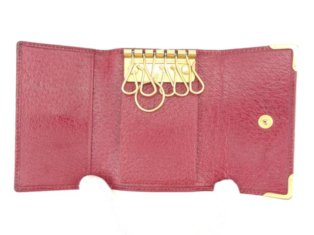 グッチ GUCCI キーケース角プレート レッド ゴールド レディース 中古