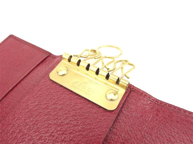 グッチ GUCCI キーケース角プレート レッド ゴールド レディース 中古