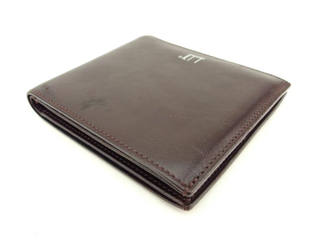 ダンヒル Dunhill 二つ折り財布ロゴ ブラウン シルバー レディース 中古_3