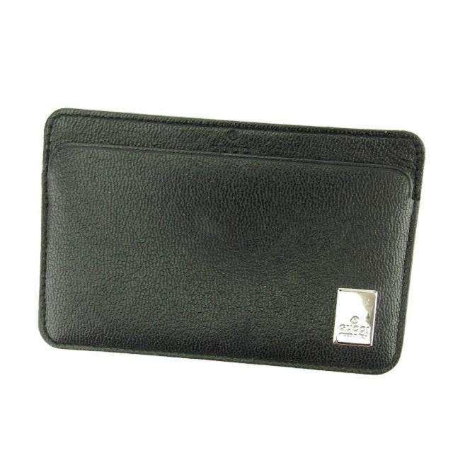 【BIGお買い物ラリー★30%OFFセール中】グッチ GUCCI カードケースロゴプレート ブラック シルバー レディース 中古
